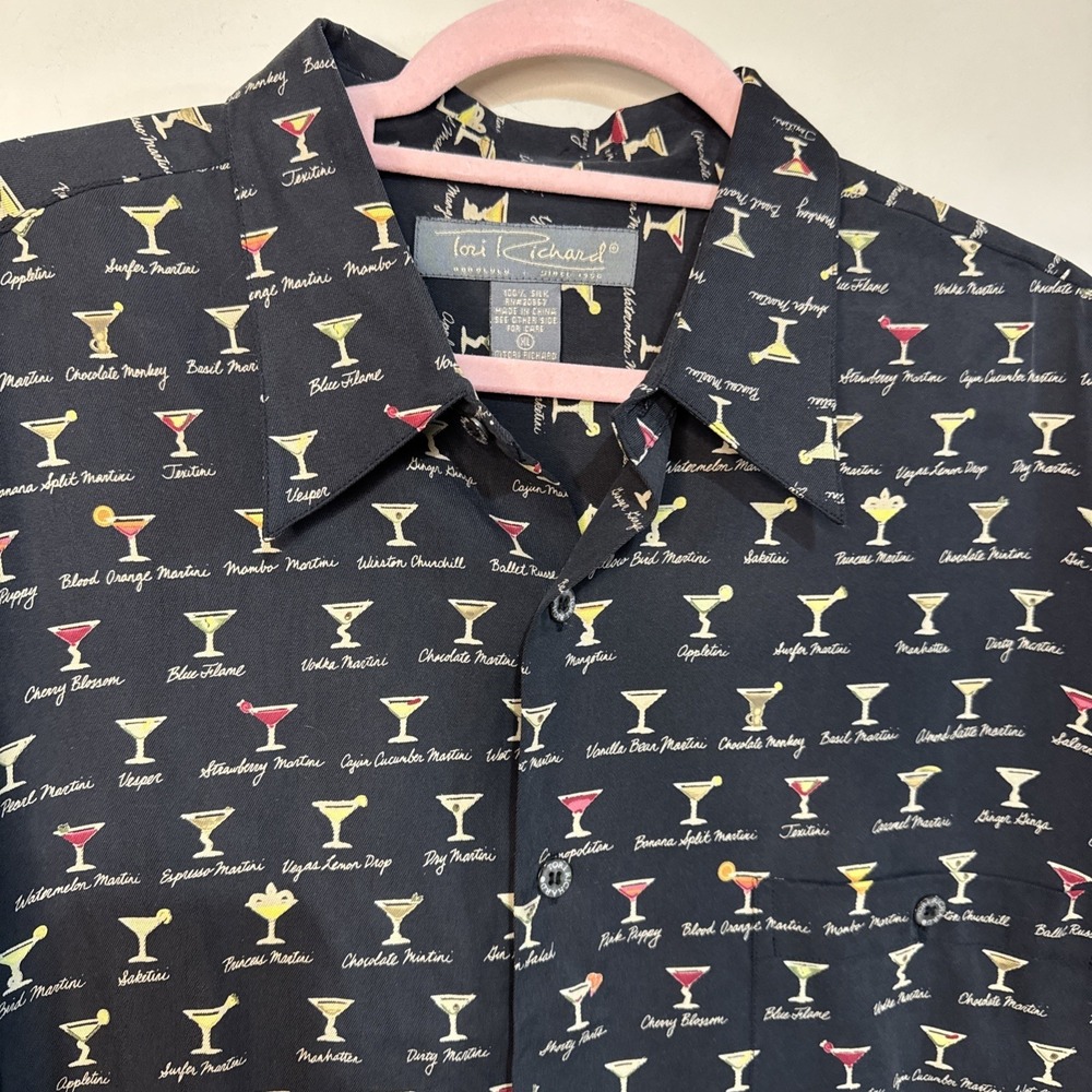 Tori Richard 100% Silk Shirt XL Martini Cocktail Print Hawaiian Aloha Mens #085 - Picture 13 of 14